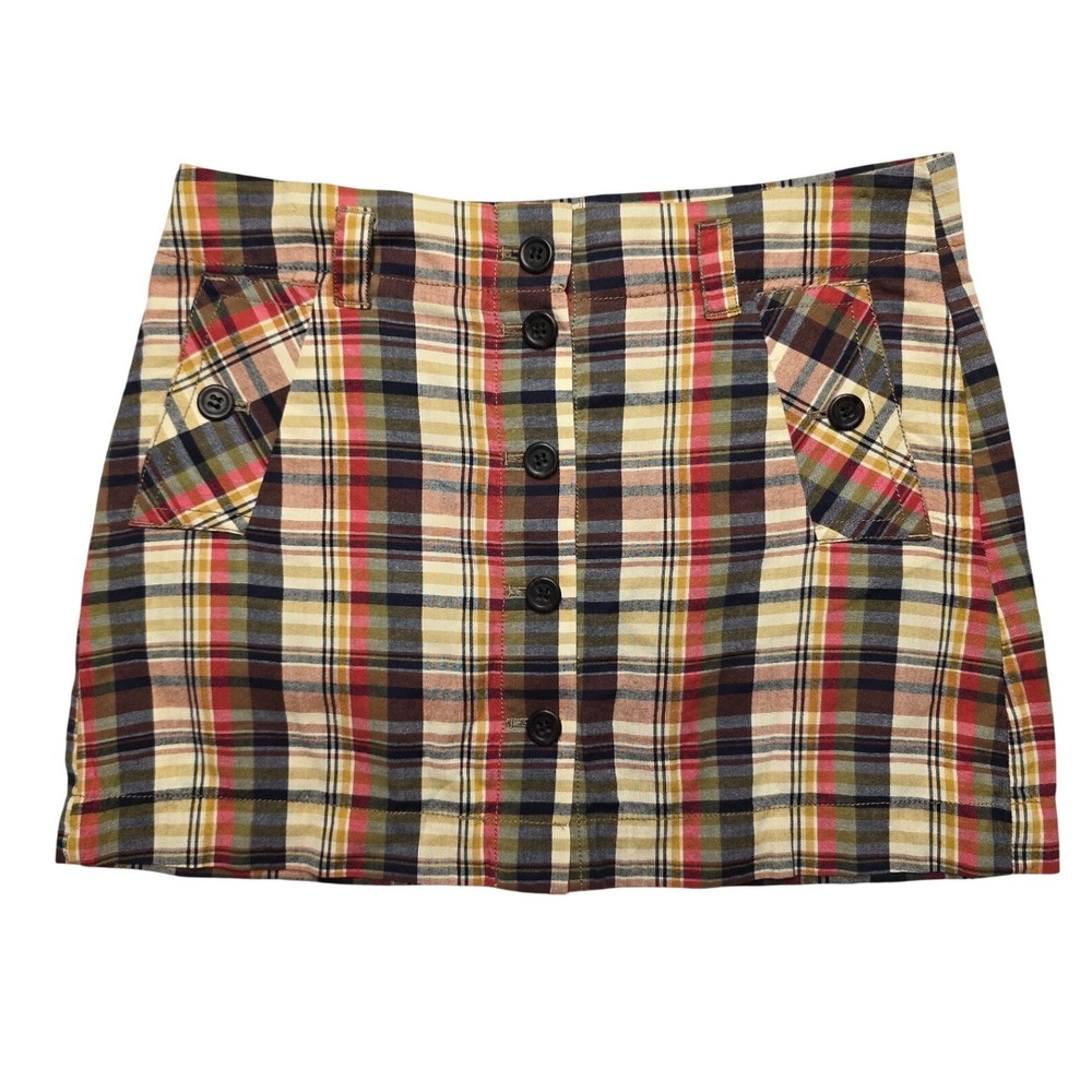 J.Crew Plaid Button Front Mini Skirt Cotton Preppy Boho Multicolor Womens Size 8
